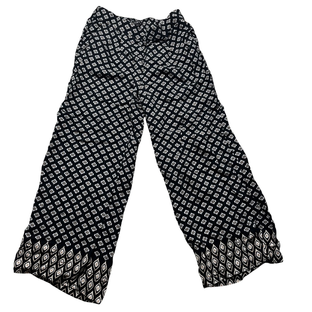 Loft Womens Black White Diamond Ikat Wide Leg Crop Pants Small #568